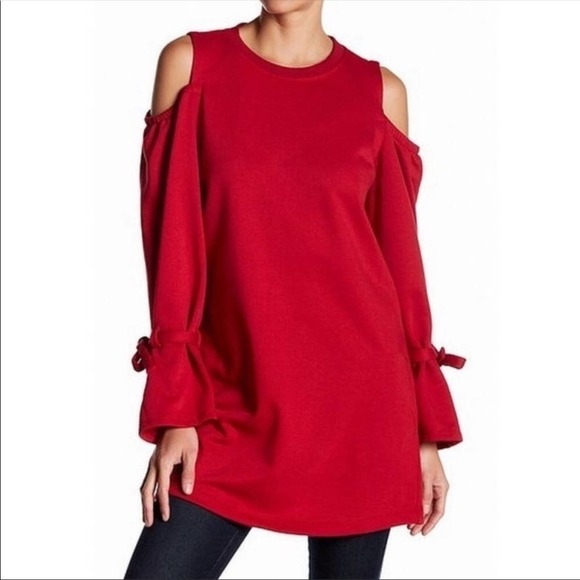 LUSH NWT Women Medium Cold Shoulder Tie Sleeve Tunic Sweater - Picture 1 of 8